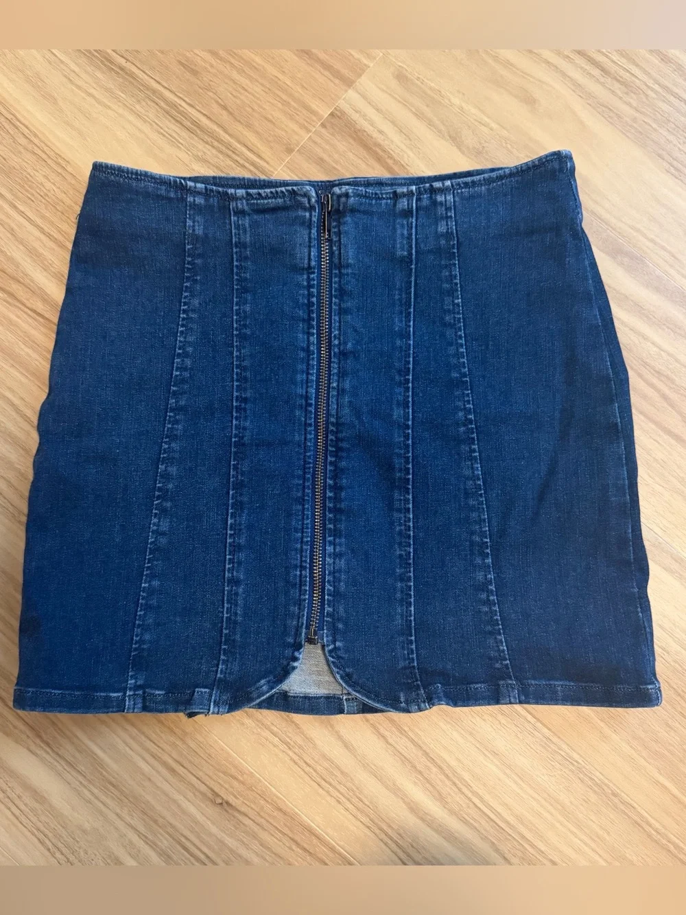 Free People Dark Indigo Front-Zip Panel Denim Mini Skirt